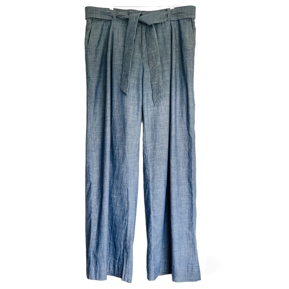 Banana Republic‎ Wide Leg Chambray Tie Waist Trousers Blue 14 183833-00